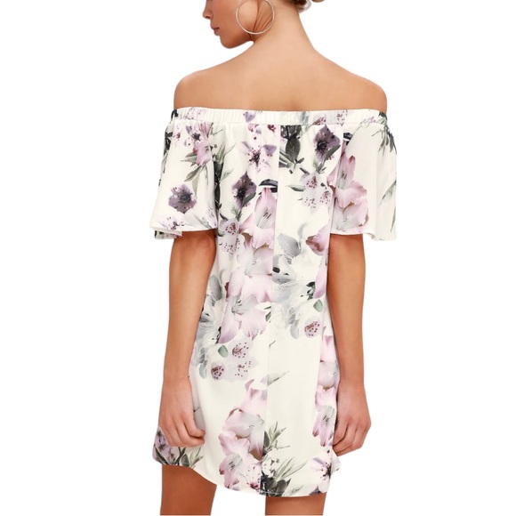 Lulu’s Dream of You Ivory Floral Print Off-the-Shoulder Shift Dress size S NWT - Picture 3 of 12